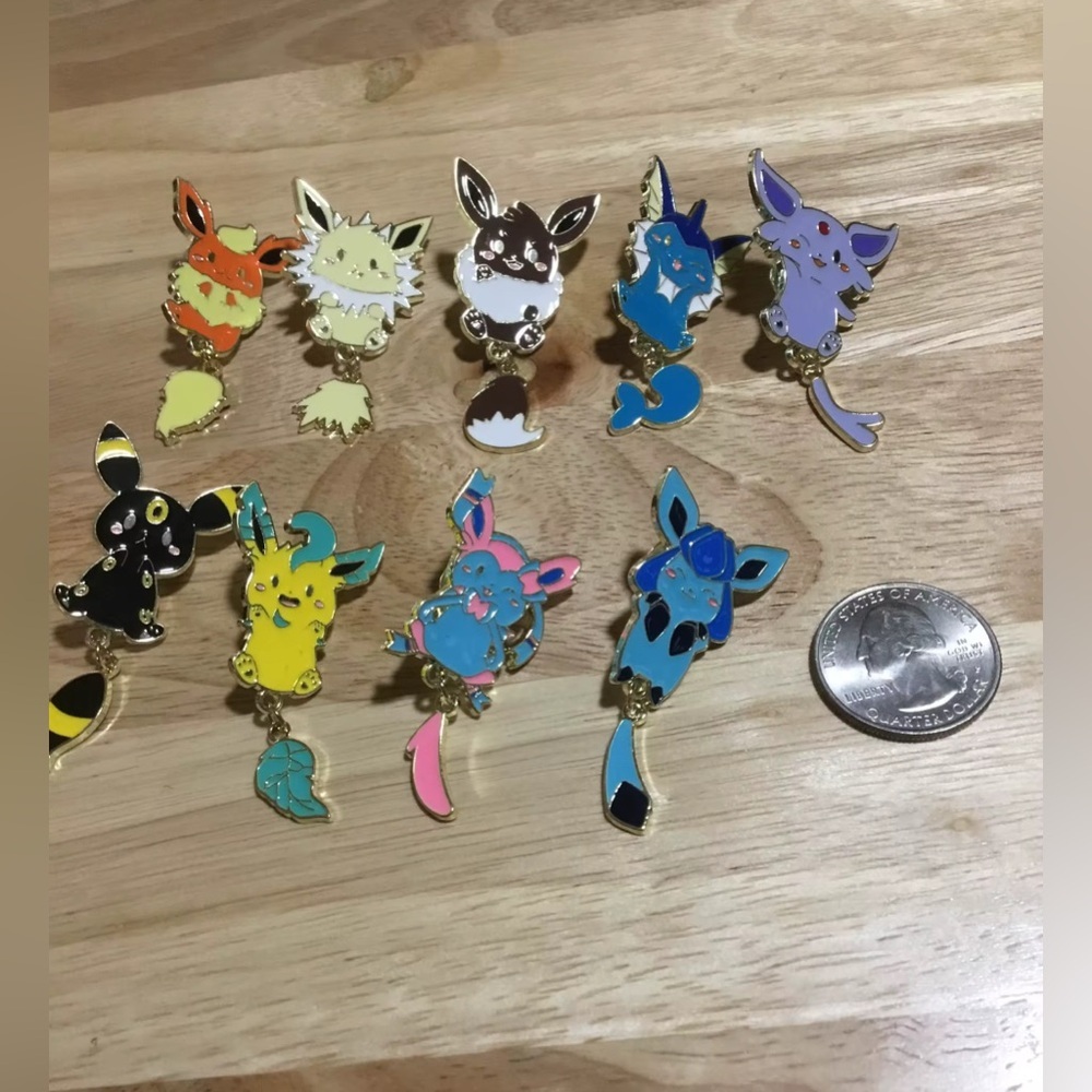 3 For $35 Pokemon Espeon Eeveelution Enameled Pin Brooch Hanging Moving Tail - Picture 6 of 12